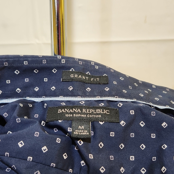 Drak Blue Box print Banana Republic Gran Fit Dress Shirt size: M - Picture 7 of 12